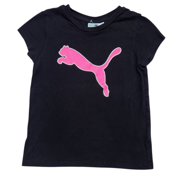 Puma Girls T-shirt Black Pink Crewneck Short Sleeve Sport-Casual Size XS Kids - Picture 1 of 7